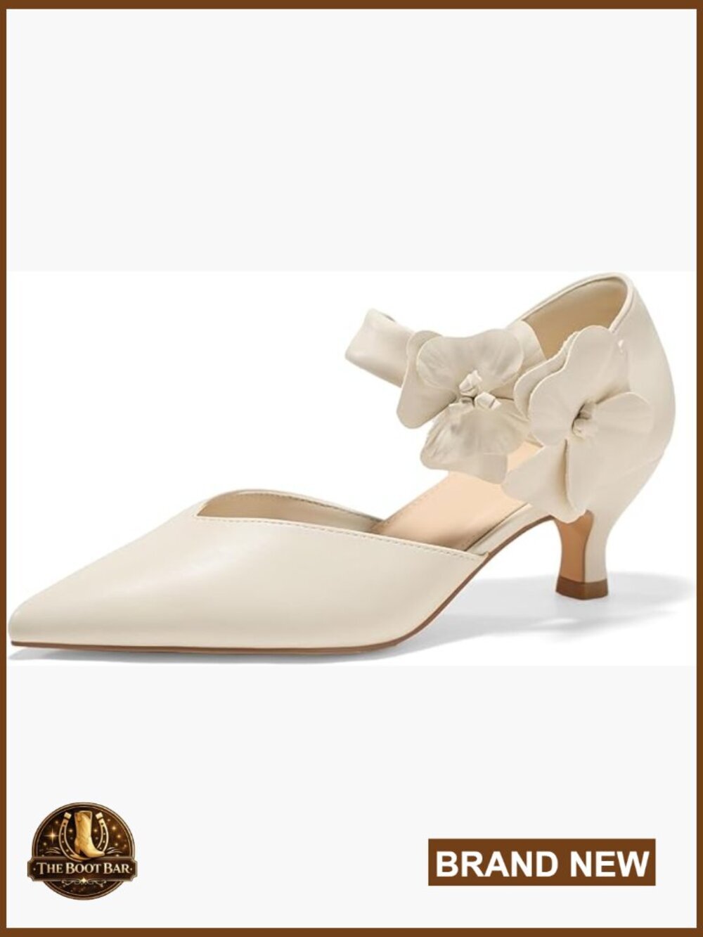 Women's Low Kitten Heels Pointed Toe Slip On Pumps Flower Ankle Strap Wedding